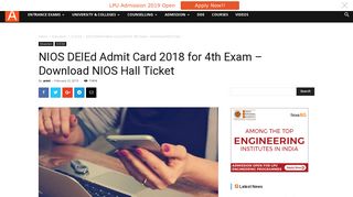 NIOS DElEd Admit Card 2018 for 4th Exam - Download NIOS Hall ...