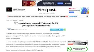 NIT Agartala may suspend 57 students for FB post against ... - Firstpost