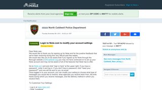 “Login to Nixle.com to modify your account settings” from North ...