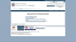 NJ Division of Taxation - Sales & Use Tax Filing Information