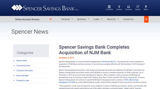 Spencer Savings Bank Completes Acquisition of NJM Bank