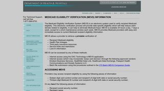 MEDICAID ELIGIBILITY VERIFICATION (MEVS) INFORMATION