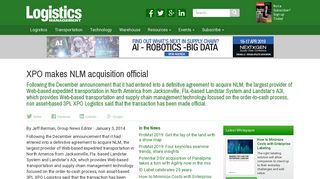 XPO makes NLM acquisition official - Logistics Management