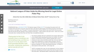 National League of Poker Holds the Winning Hand for Legal Online ...