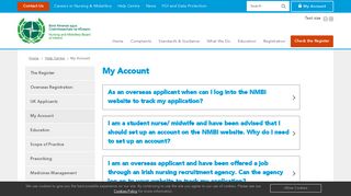 NMBI - FAQs about online accounts and logging into site: NMBI