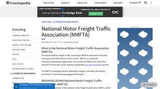 National Motor Freight Traffic Association (NMFTA) - Investopedia