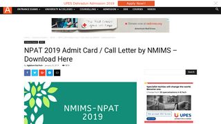 NPAT 2019 Admit Card / Call Letter by NMIMS - Download Here ...