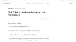 BRIEF-Ratos says Bisnode acquires NN Markedsdata | Reuters