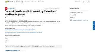 Ovi mail (Nokia email) Powered by Yahoo! not working on ...