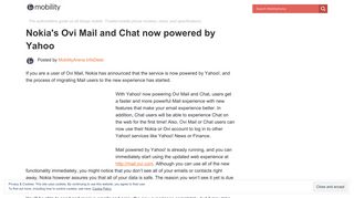 Nokia's Ovi Mail and Chat now powered by Yahoo – MobilityArena