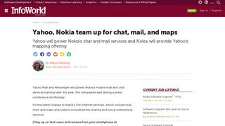 Yahoo, Nokia team up for chat, mail, and maps | InfoWorld