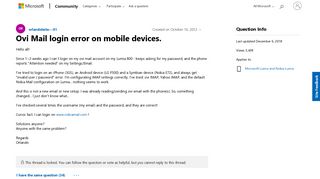 Ovi Mail login error on mobile devices. - Microsoft Community