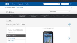 Creating an Ovi account - Bell support - Bell Canada
