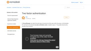 Two factor authentication – Nomadesk