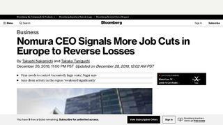 Nomura CEO Signals More Job Cuts in Europe to Reverse Losses ...