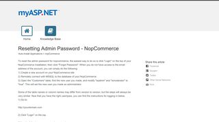 Resetting Admin Password - NopCommerce - myASP.NET