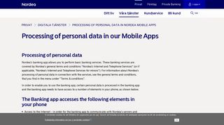 Processing of personal data in Nordea Mobile Apps | Nordea.se