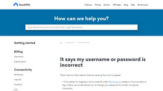 It says my username or password is incorrect - NordVPN