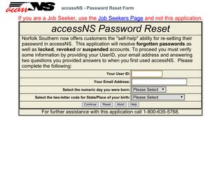 accessNS Password Reset Form - Norfolk Southern