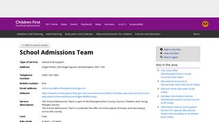 School Admissions Team - Northamptonshire County Council