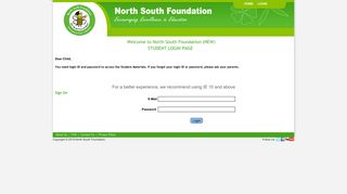 Student Login - North South Foundation