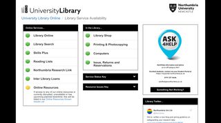 Library Service Availability - Northumbria University