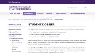 Student Dossier: Weinberg College - Northwestern University