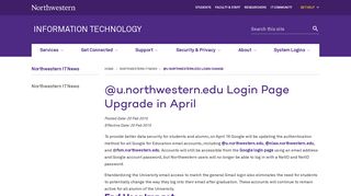 @u.northwestern.edu Login Page Upgrade in April: Information ...