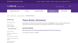 Time Entry (Kronos): MyNU-Q - Student Web - Northwestern University ...
