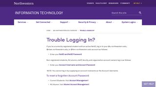 Trouble Logging In?: Information Technology - Northwestern University