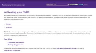 Activating your NetID - Northwestern KB
