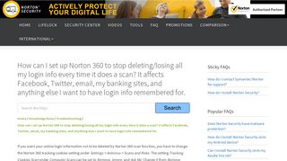 How can I set up Norton 360 to stop deleting/losing all my login info ...
