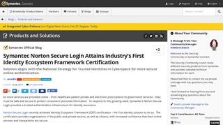 Symantec Norton Secure Login Attains Industry's First Identity ...