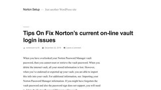 Tips On Fix Norton's current on-line vault login issues – Norton Setup ...