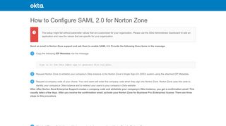 How to Configure SAML 2.0 for Norton Zone - Setup SSO - Okta