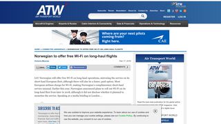 Norwegian to offer free Wi-Fi on long-haul flights | Connected ...