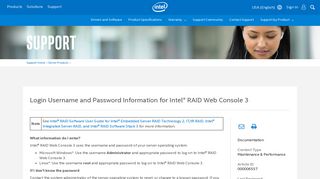 Login Username and Password Information for Intel® RAID Web ...