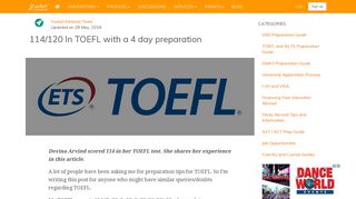 114/120 In TOEFL with a 4 day preparation | Yocket