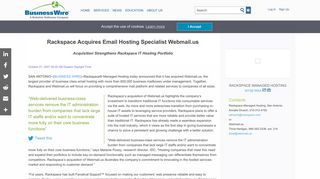 Rackspace Acquires Email Hosting Specialist Webmail.us | Business ...