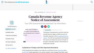 Canada Revenue Agency (CRA) Notice of Assessment