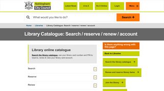Library Catalogue: Search / reserve / renew / account