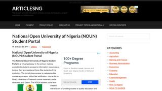National Open University of Nigeria (NOUN) Student Portal - ArticlesNG