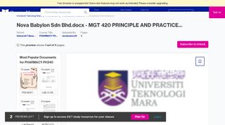 Nova Babylon Sdn Bhd.docx - MGT 420 PRINCIPLE AND PRACTICE ...