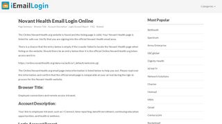 Novant Health Email Login Page URL 2019 | iEmailLogin