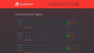 novaworld.com passwords - BugMeNot