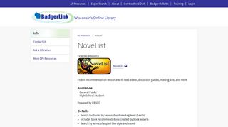 NoveList | BadgerLink