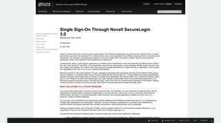 Single Sign-On Through Novell SecureLogin 3.0 - Support