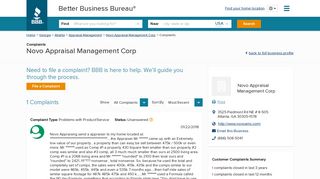 Novo Appraisal Management Corp | Complaints | Better Business ...