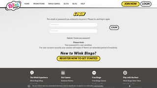 Play Bingo & Slots Online | Wink Bingo Login Page