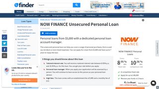 NOW FINANCE Unsecured Personal Loan Review and Rates | finder ...